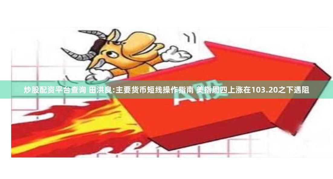 炒股配资平台查询 田洪良:主要货币短线操作指南 美指周四上涨在103.20之下遇阻