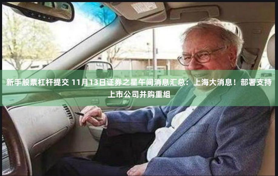 新手股票杠杆提交 11月13日证券之星午间消息汇总：上海大消息！部署支持上市公司并购重组