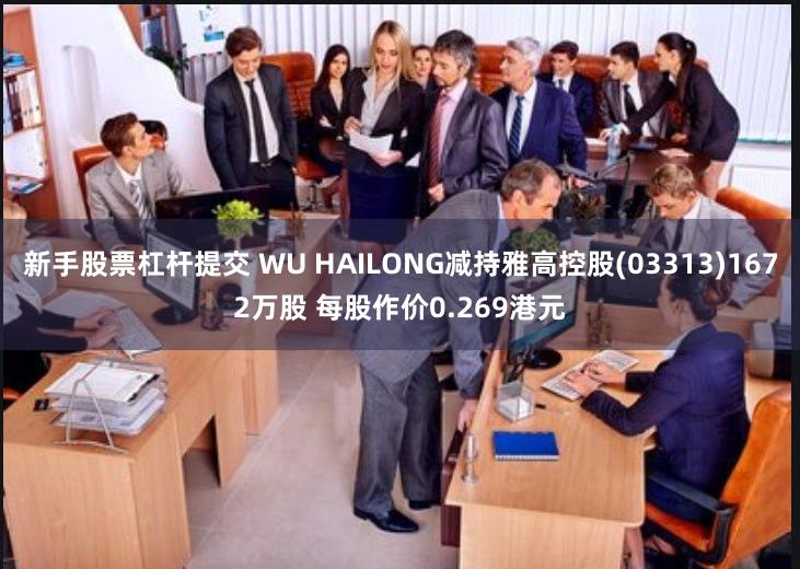 新手股票杠杆提交 WU HAILONG减持雅高控股(03313)1672万股 每股作价0.269港元