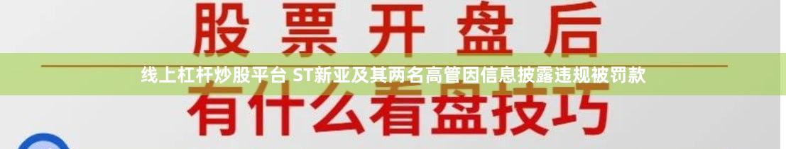 线上杠杆炒股平台 ST新亚及其两名高管因信息披露违规被罚款